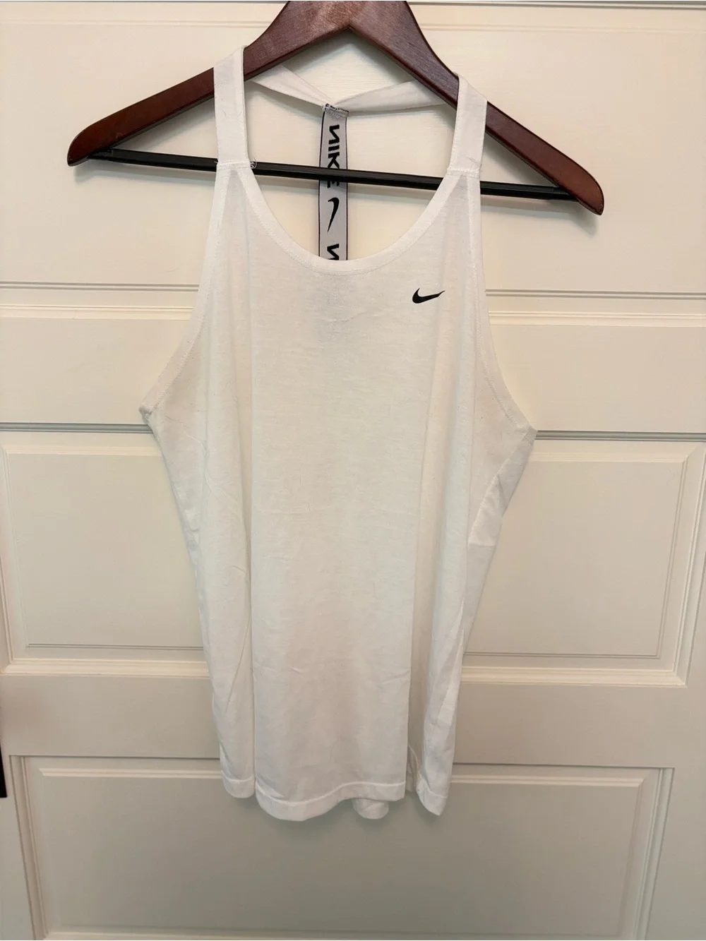 Nike White Women's Racerback Tank with Black Swoosh